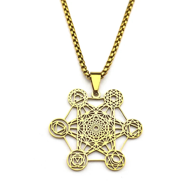 Collar con Colgante Cubo de Metatrón oro