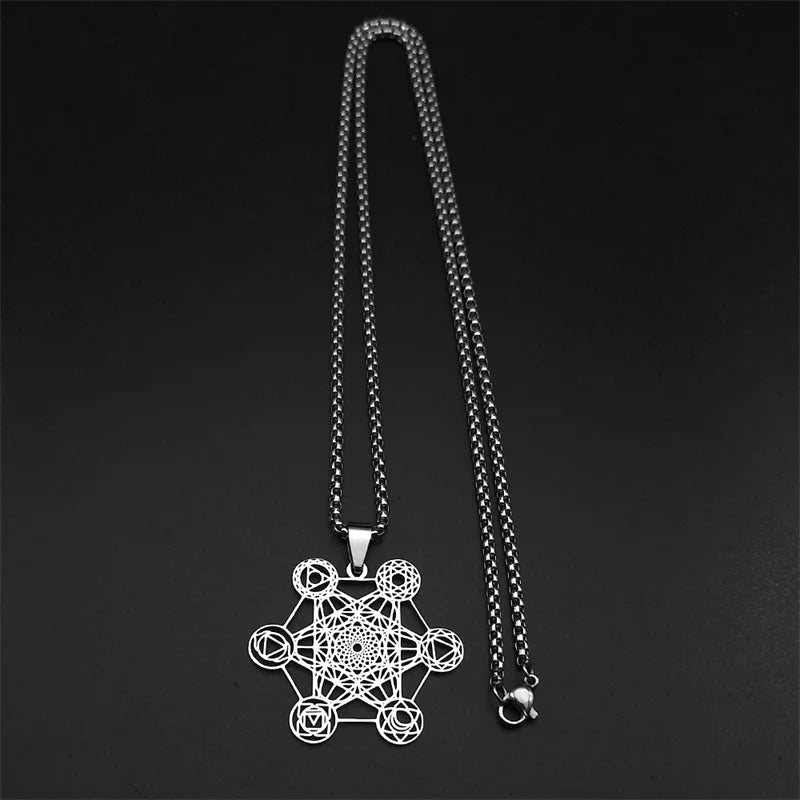 Collar con Colgante Cubo de Metatrón plata
