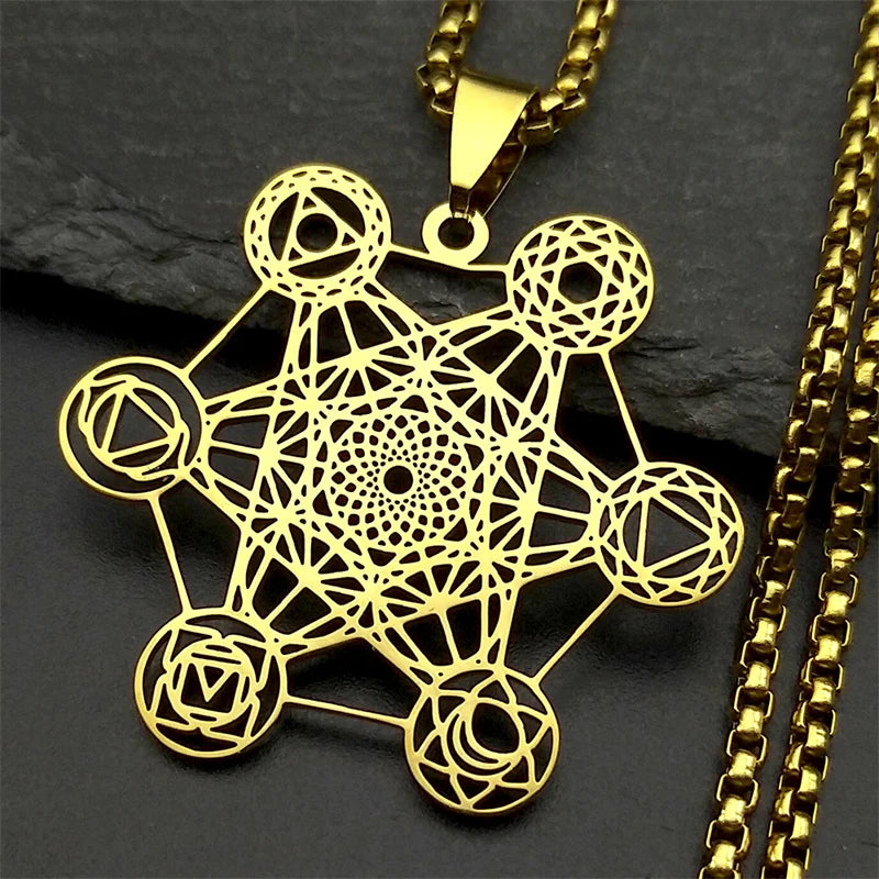 Collar con Colgante Cubo de Metatrón oro