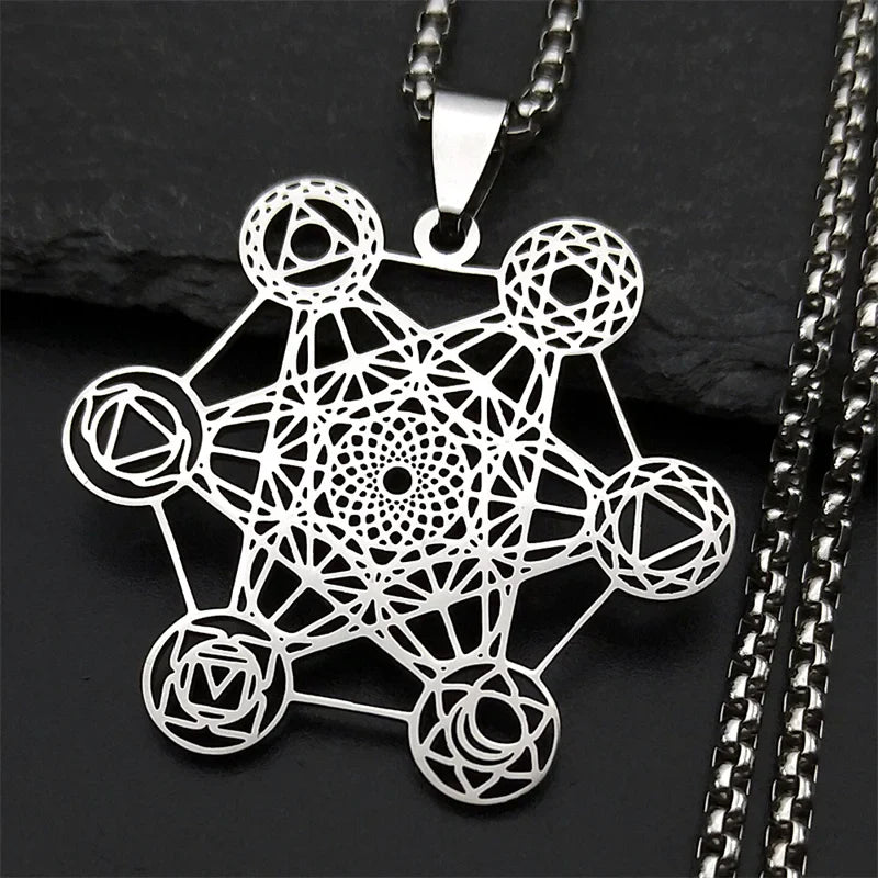 Collar con Colgante Cubo de Metatrón plata