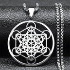 Collar con Colgante Cubo de Metatrón plata