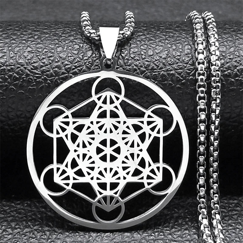 Collar con Colgante Cubo de Metatrón plata