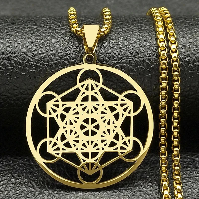 Collar con Colgante Cubo de Metatrón oro