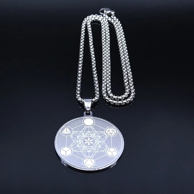 Collar con Colgante Cubo de Metatrón para Hombre o Mujer plata