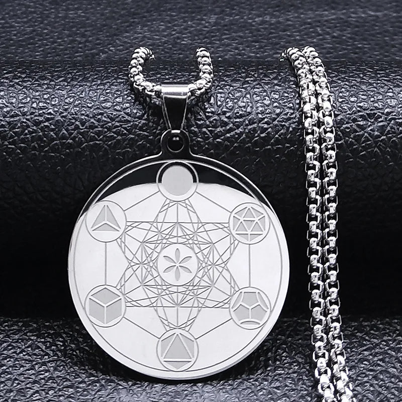 Collar con Colgante Cubo de Metatrón para Hombre o Mujer plata