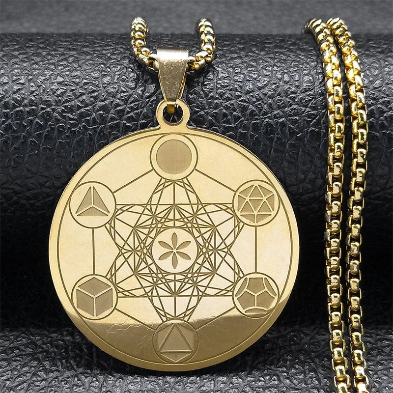 Collar con Colgante Cubo de Metatrón para Hombre o Mujer oro