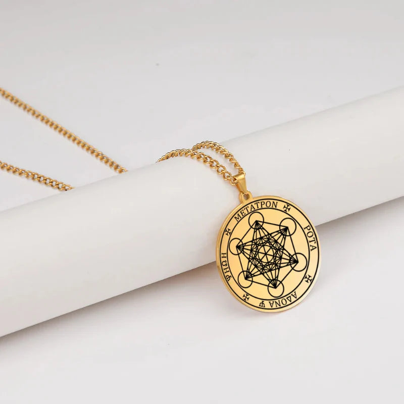 Collar con Colgante Cubo Metatrón oro