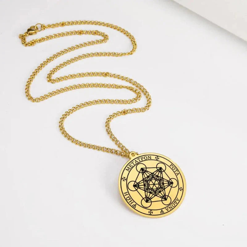 Collar con Colgante Cubo Metatrón oro