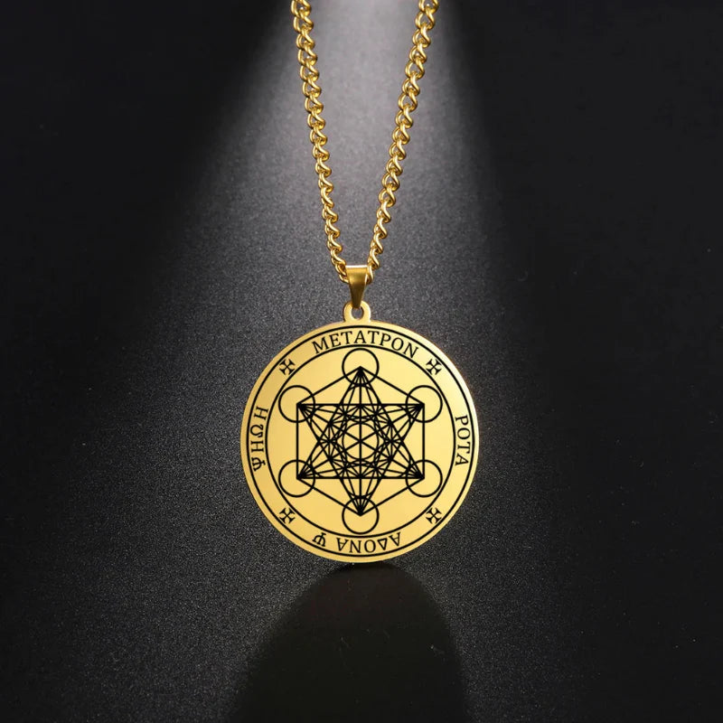 Collar con Colgante Cubo Metatrón oro