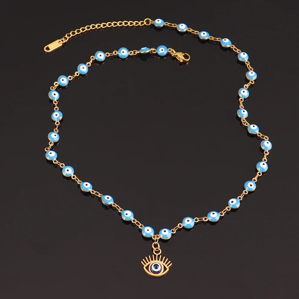 Collar de Perlas con Colgante Ojo Azul Estilo 1