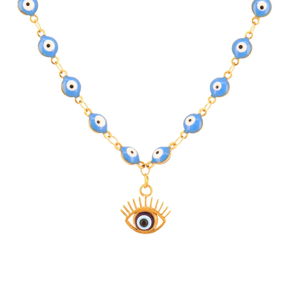 Collar de Perlas con Colgante Ojo Azul Estilo 1