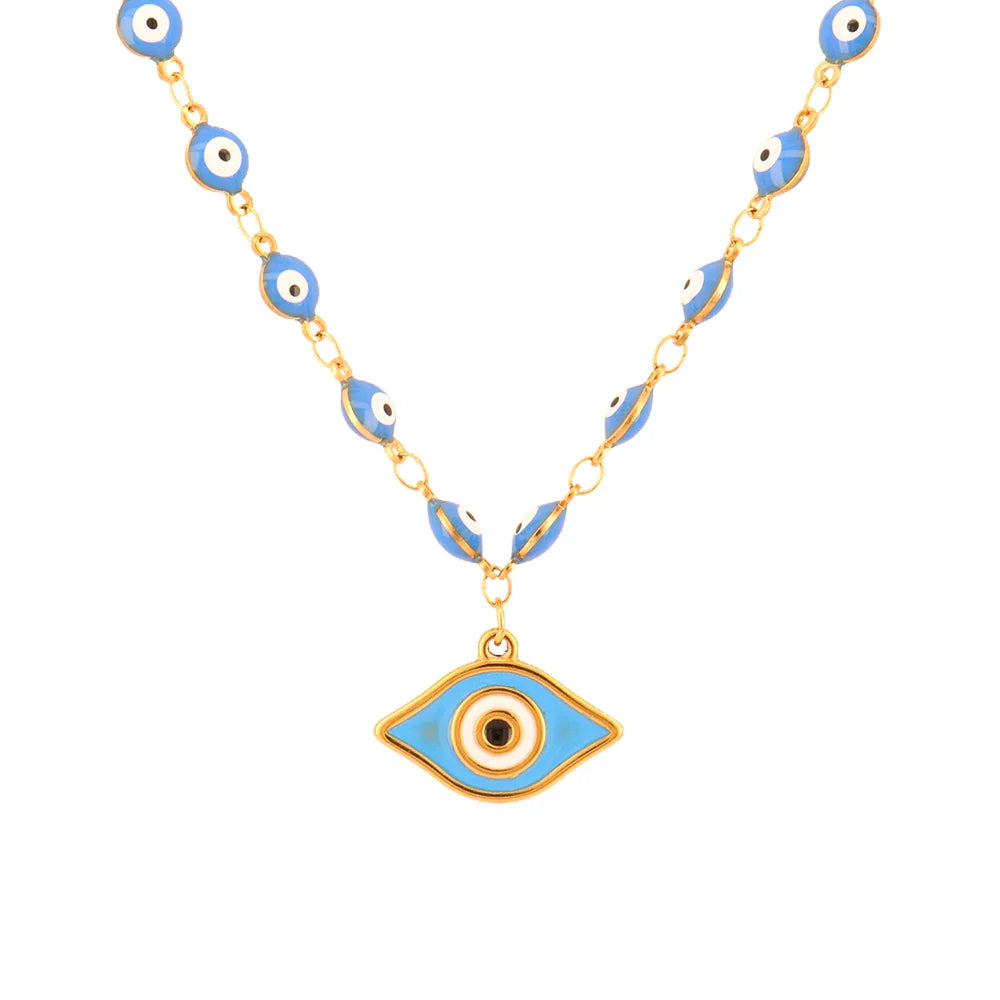 Collar de Perlas con Colgante Ojo Azul Estilo 2