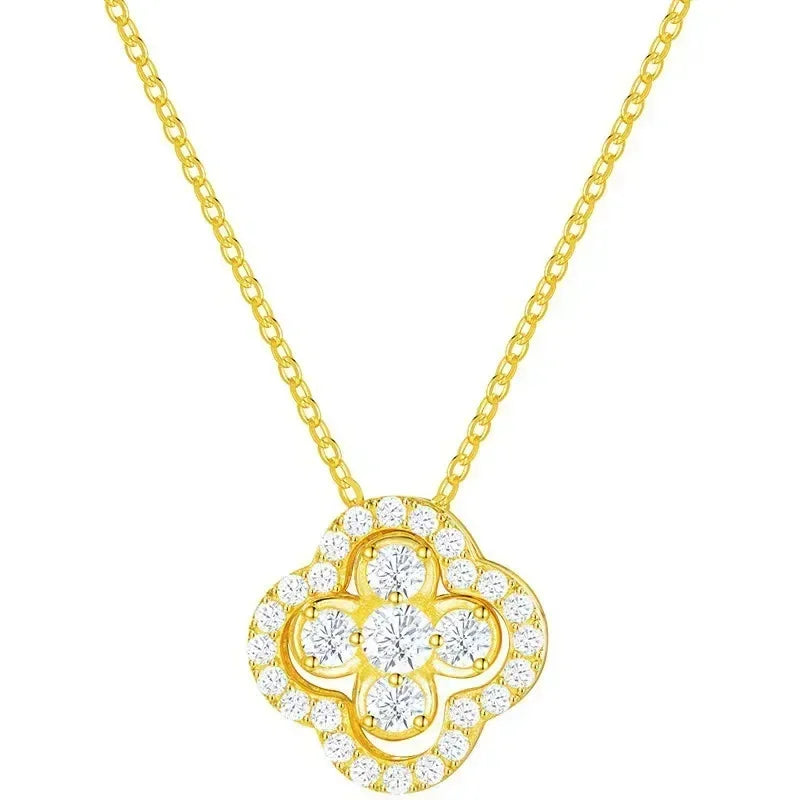 Collar con Colgante de Hoja de Trébol de 4 Hojas en Circonio dorado