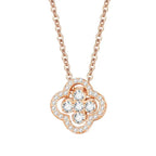 Collar con Colgante de Hoja de Trébol de 4 Hojas en Circonio oro rosa