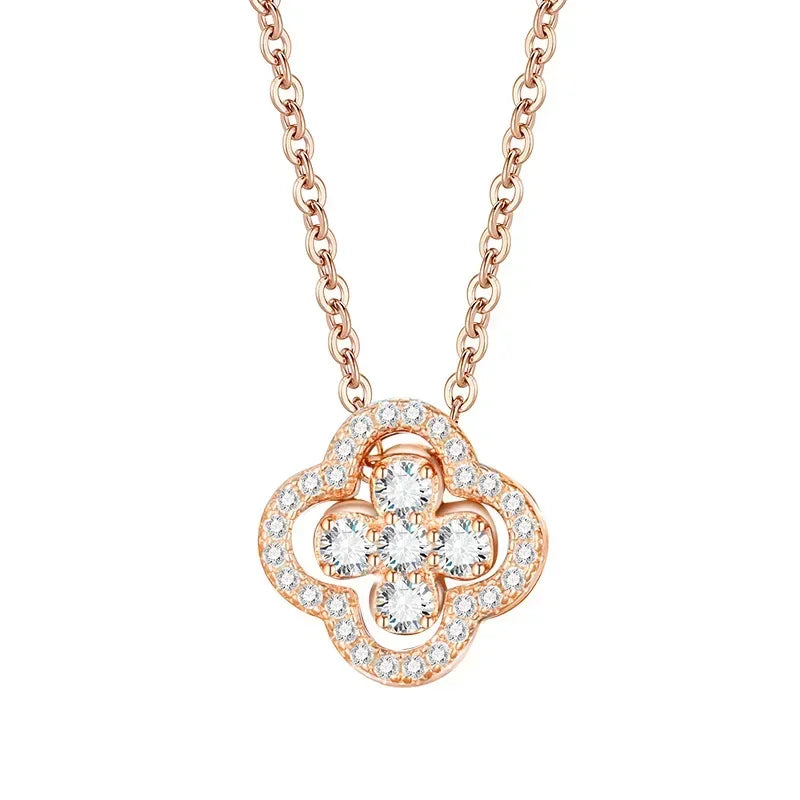 Collar con Colgante de Hoja de Trébol de 4 Hojas en Circonio oro rosa