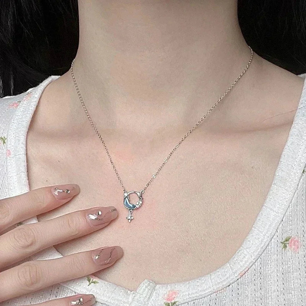 Collar con Colgante de Piedra de Luna y Estrellas 2