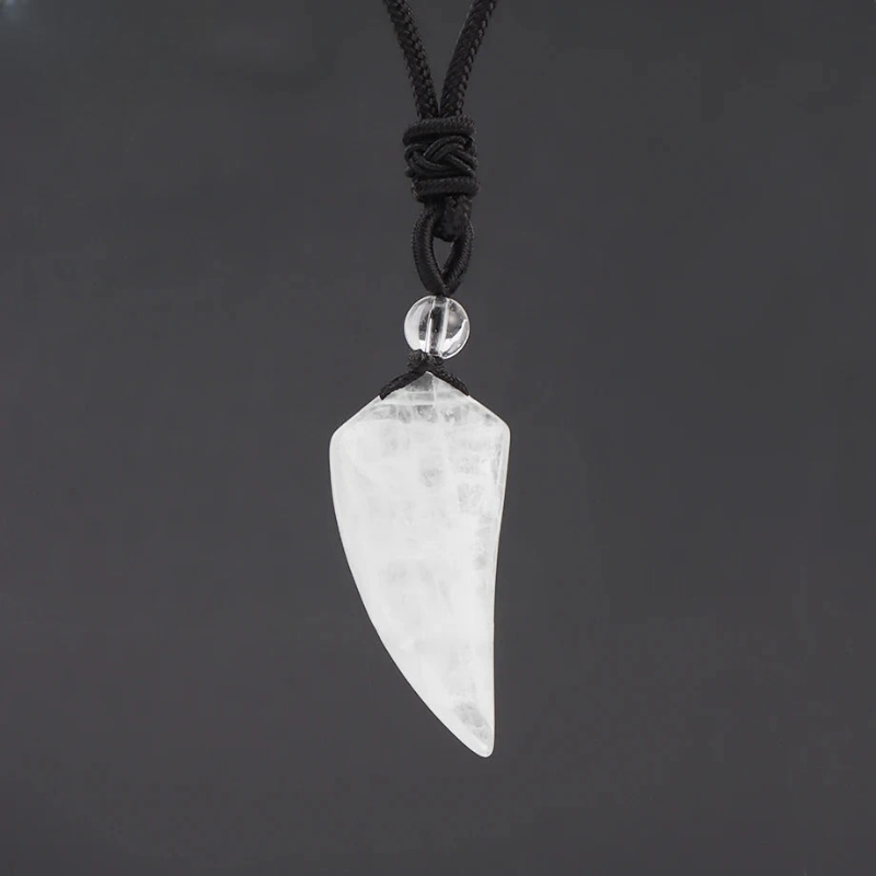 Collar con Colgante de Piedra Natural Diente de Tiburón Cristal blanco