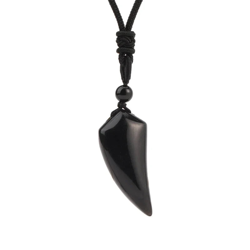 Collar con Colgante de Piedra Natural Diente de Tiburón Obsidiana