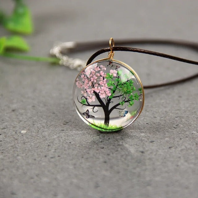 Collar con Colgante de Vidrio Soplado Árbol de la Vida