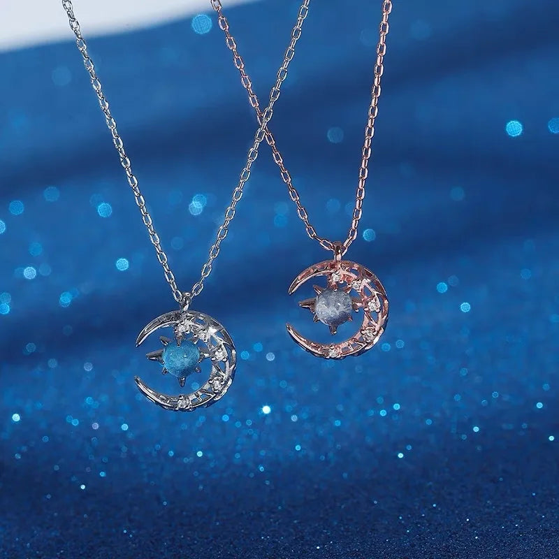 Collar con Colgante de Estrella en Piedra de Luna y Circonio para Mujer oro