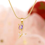 Collar con Colgante Flor de Tulipán en Circonio violeta