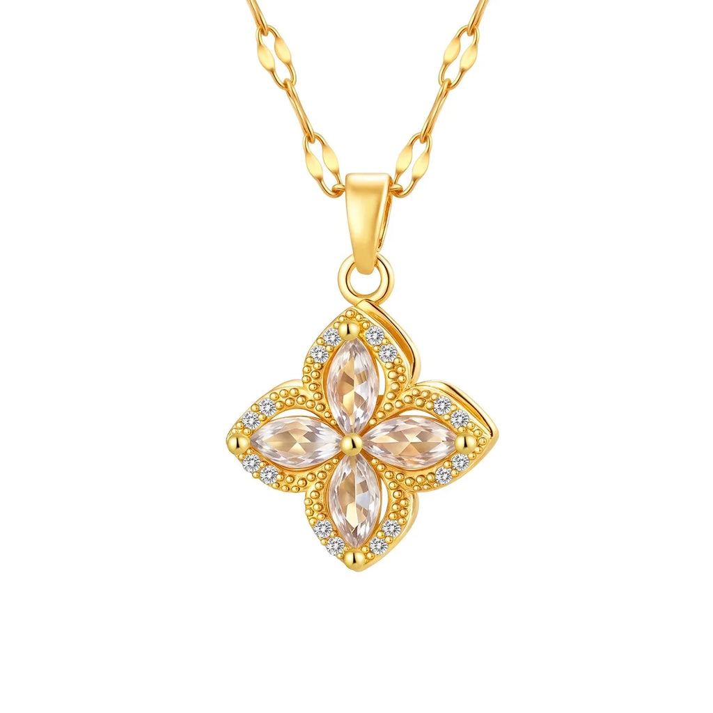 Collar con Colgante de Flor en Circonita Giratoria Antiestrés