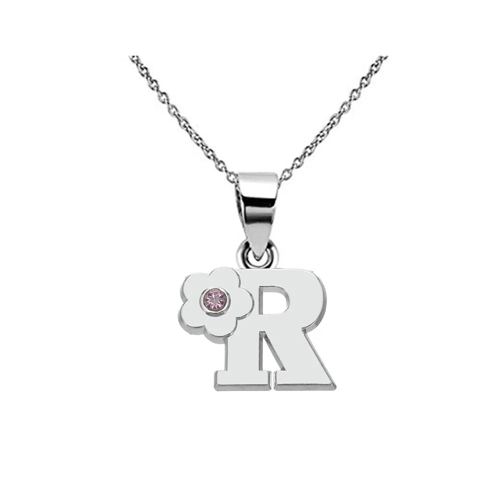 Collier avec pendentif fleur et initiale - lettre