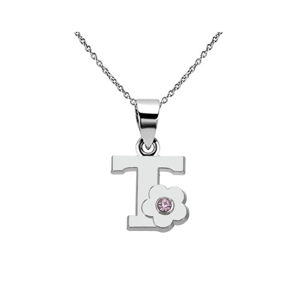 Collier avec pendentif fleur et initiale - lettre