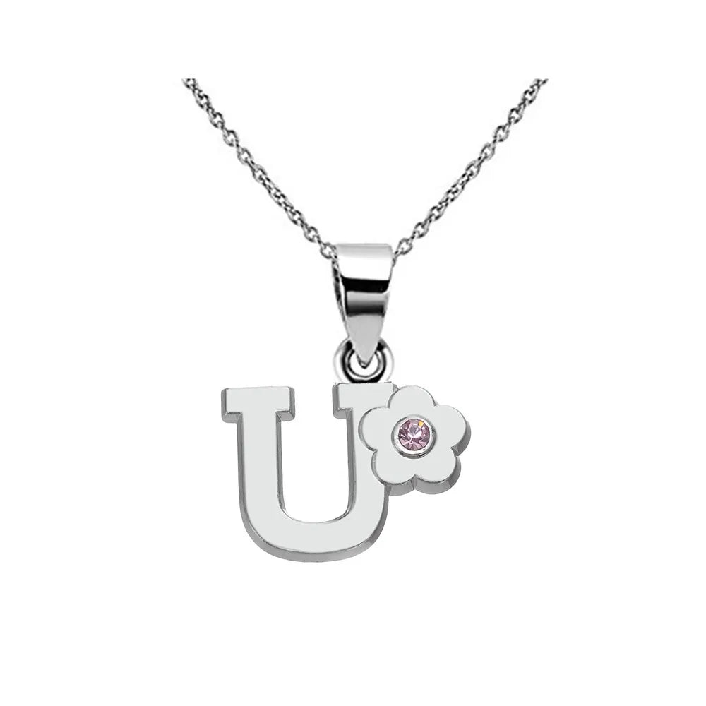 Collier avec pendentif fleur et initiale - lettre