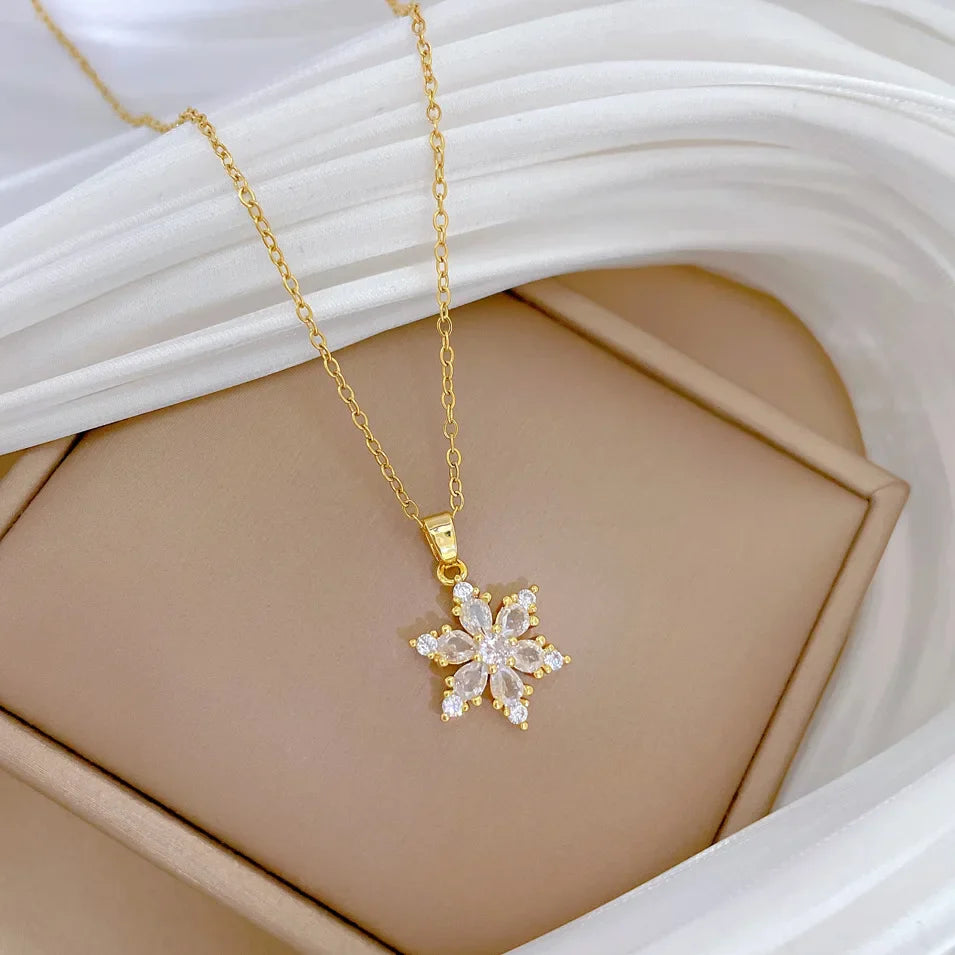 Collar con Colgante de Copo de Nieve de Cristal