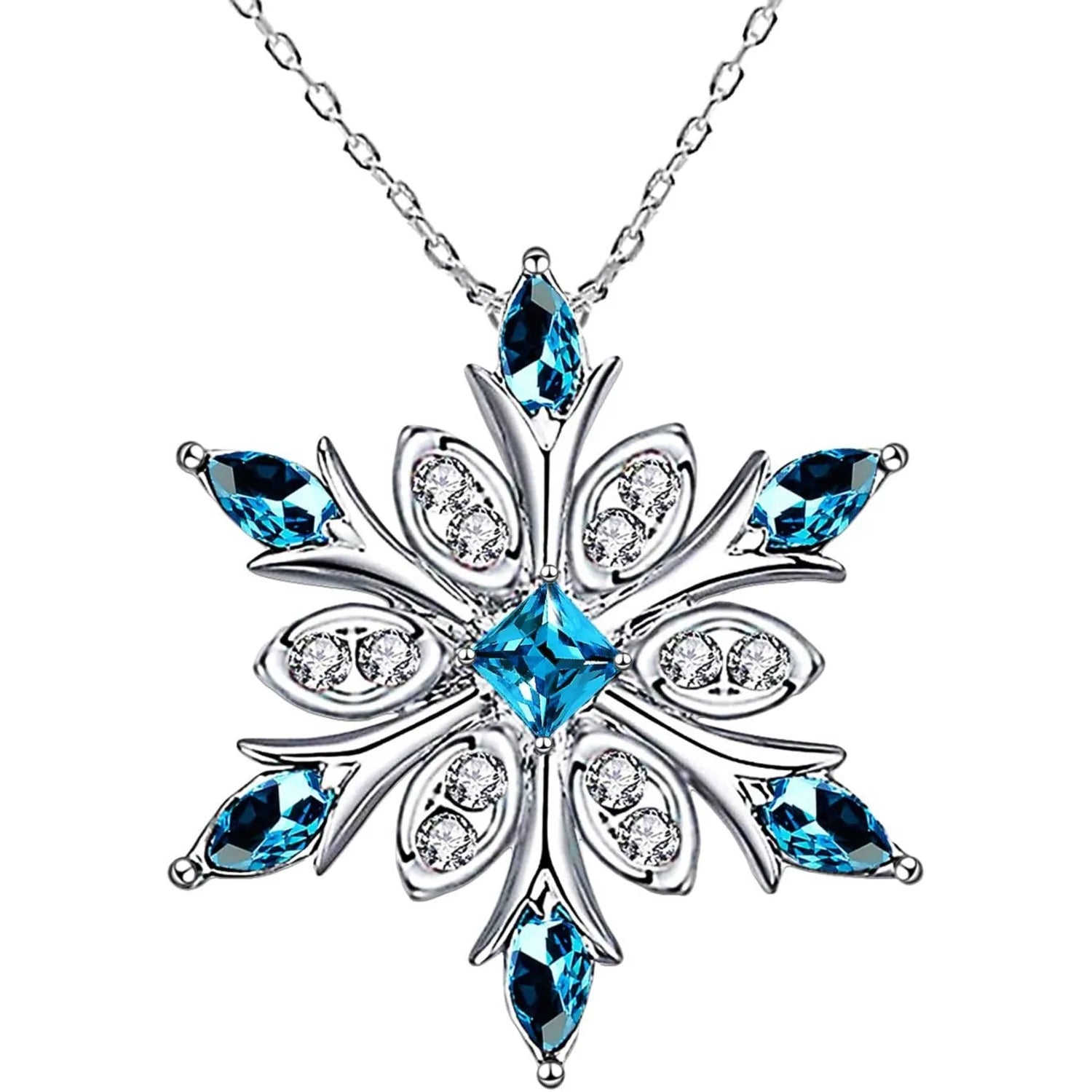 Collar con Colgante Copo de Nieve en Circonio azul