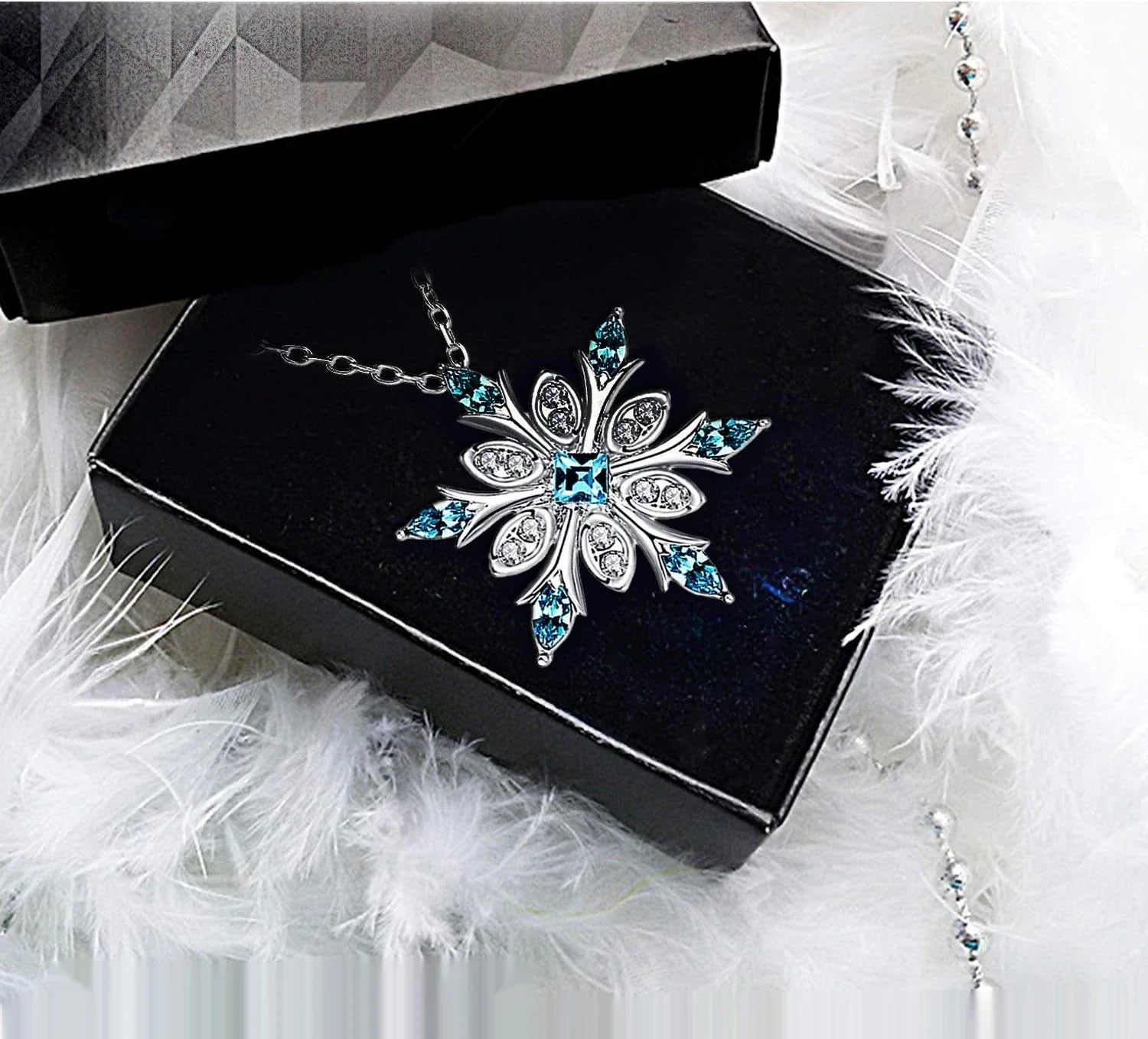 Collar con Colgante Copo de Nieve en Circonio azul