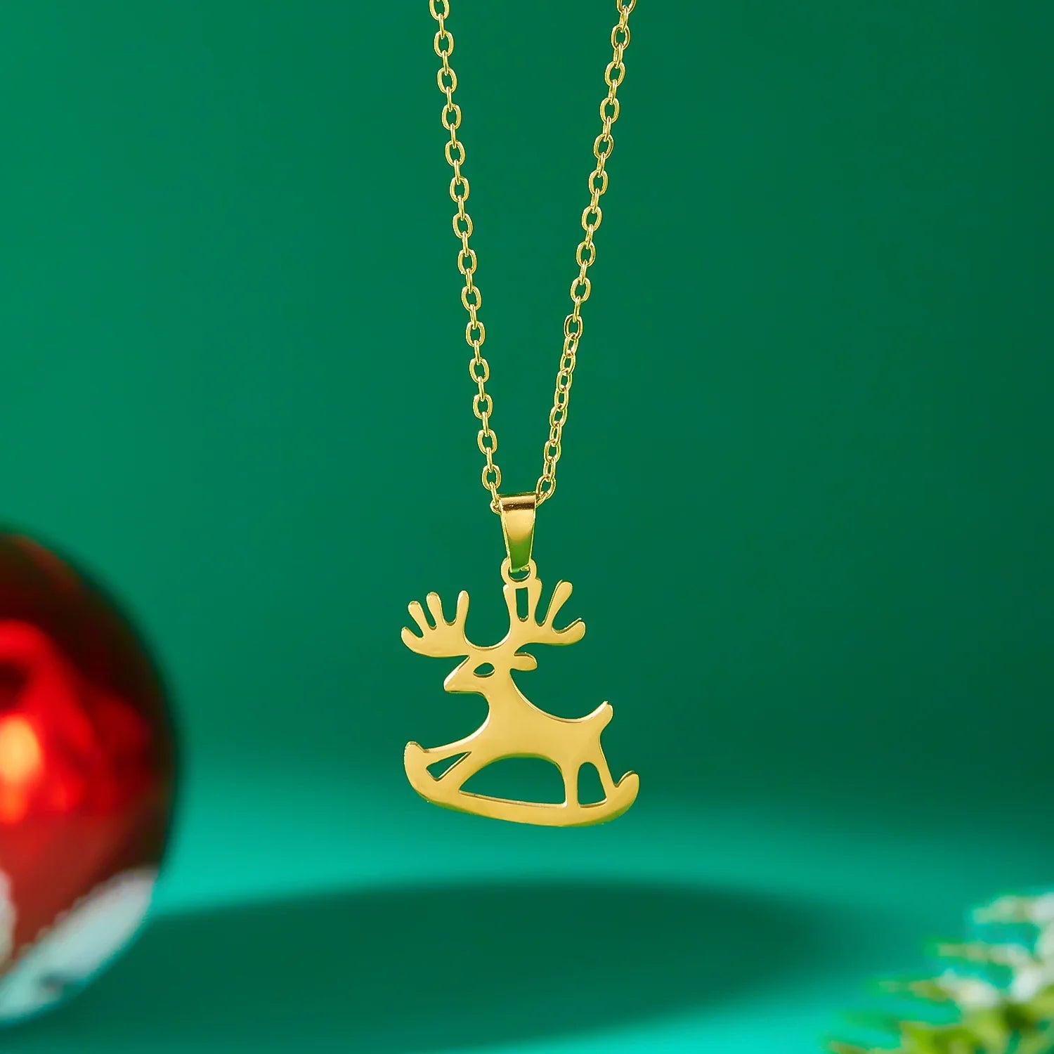 Collar con Colgante Invernal reno oro