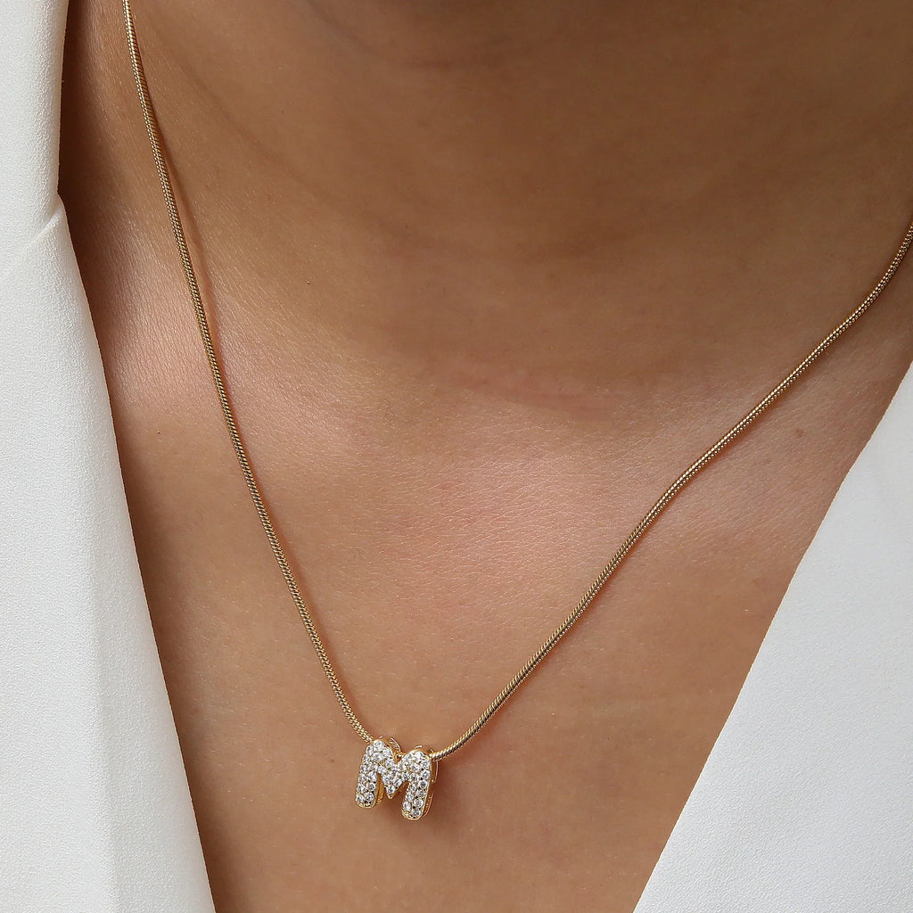 Collier avec pendentif initiale en strass pour femme - lettre