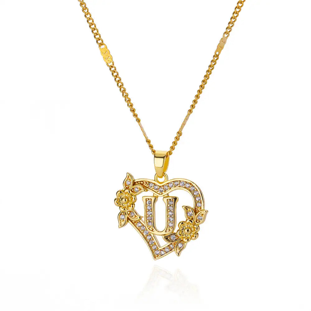 Collier avec pendentif initiale et coeur - lettre
