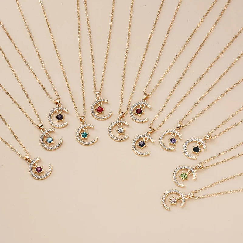 Collar con Colgante de Luna en Strass Piedra de Nacimiento