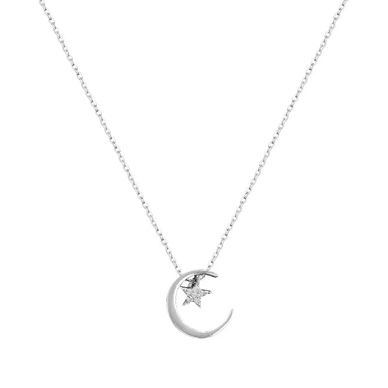 Collar con Colgante de Luna y Estrella en Cristal