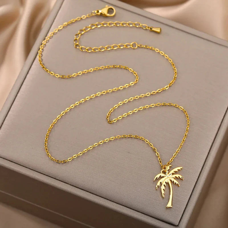 Collar con Colgante de Palma para Mujer oro