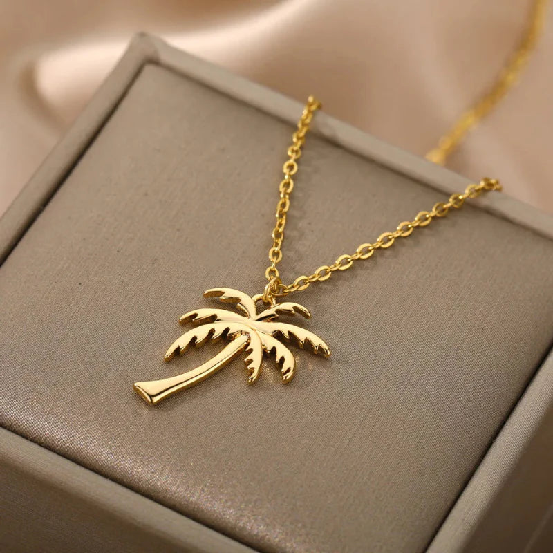 Collar con Colgante de Palma para Mujer oro