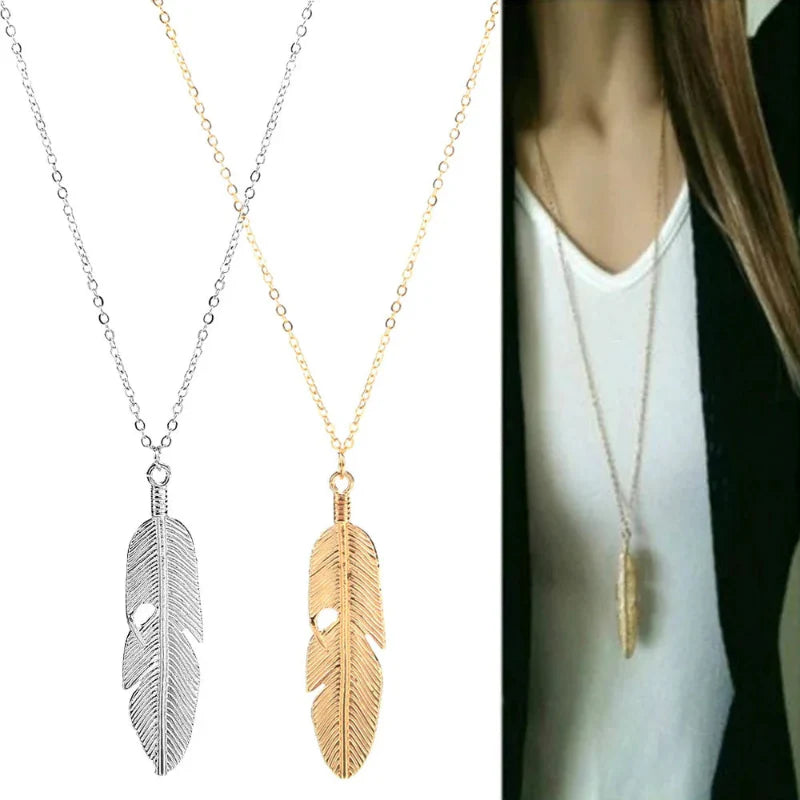 Collar con Colgante de Pluma para Hombre o Mujer oro