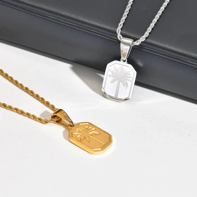 Collar con Colgante Rectangular de Palma plata