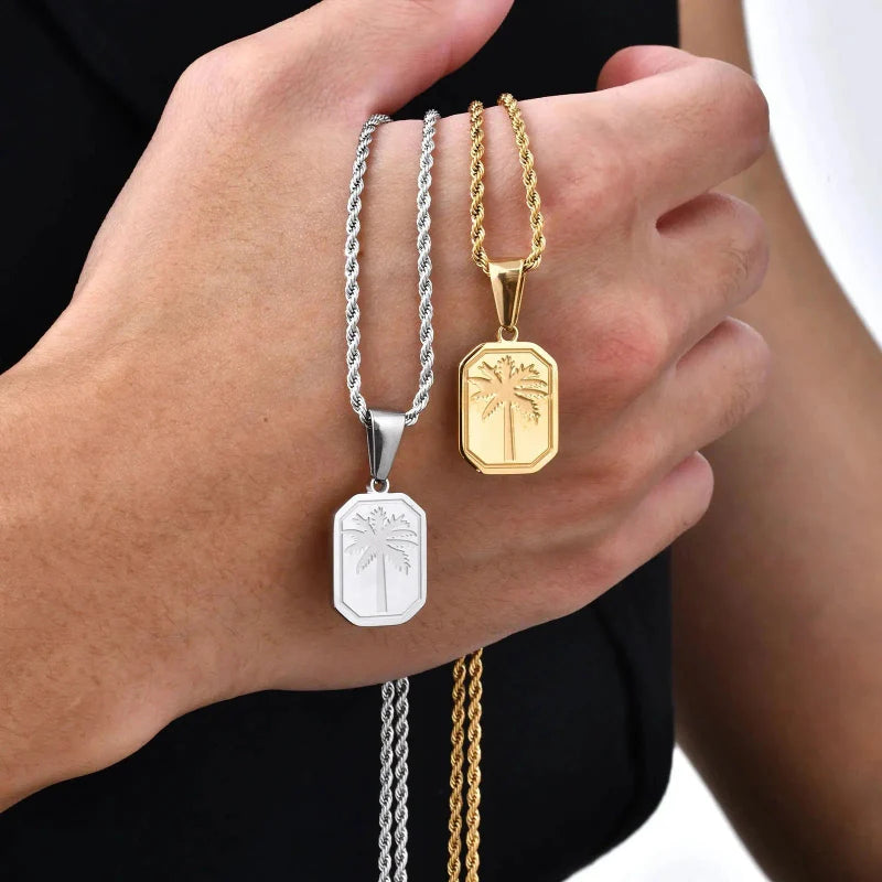 Collar con Colgante Rectangular de Palma plata