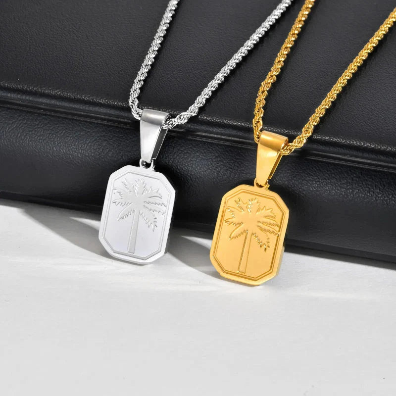 Collar con Colgante Rectangular de Palma oro