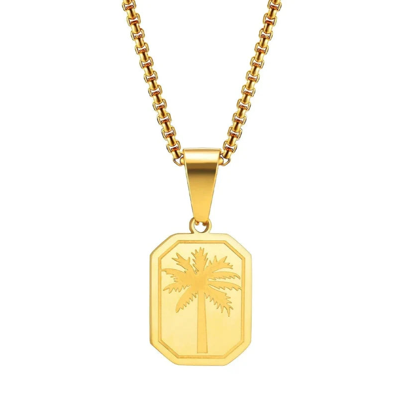 Collar con Colgante Rectangular de Palma oro