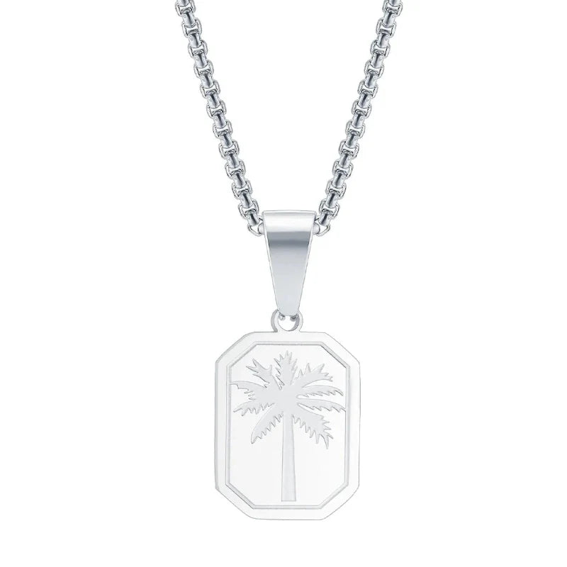 Collar con Colgante Rectangular de Palma plata