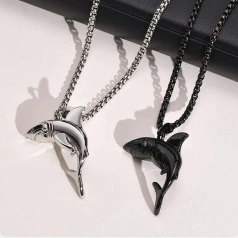 Collar con Colgante de Tiburón para Hombre negro