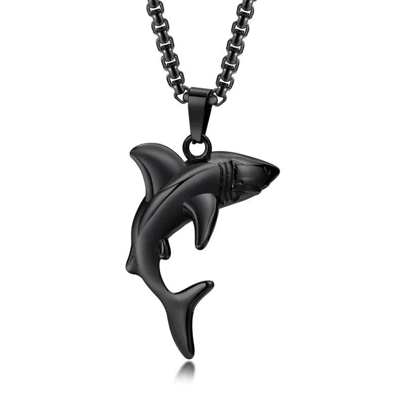Collar con Colgante de Tiburón para Hombre negro