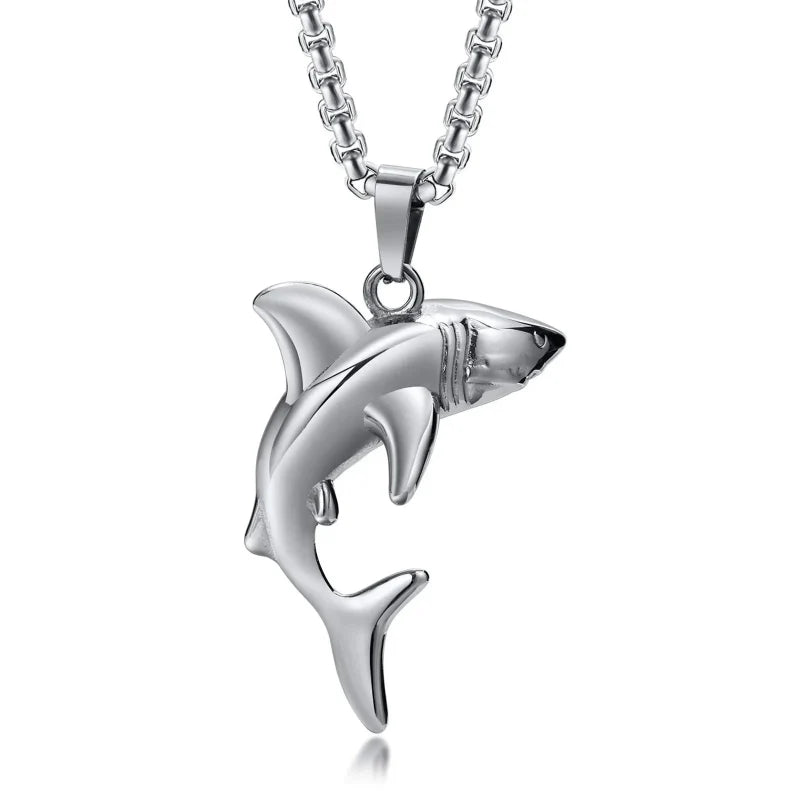 Collar con Colgante de Tiburón para Hombre plateado