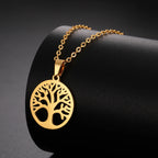 Collar con Colgante Redondo Árbol de la Vida Hombre o Mujer oro