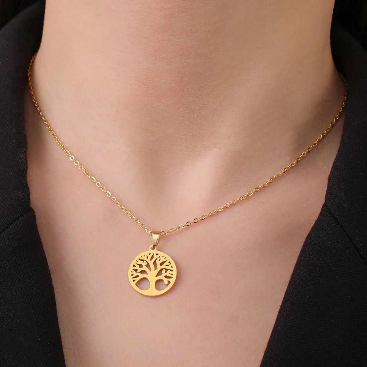 Collar con Colgante Redondo Árbol de la Vida Hombre o Mujer oro